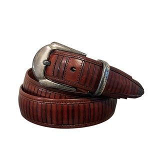 Mezlan Men's Sport Brown Leather Ribbed Belt Size 36